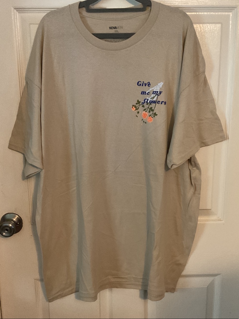 Neutral Beige 'Give Me My Flowers' Short Sleeve Tee with Backhit